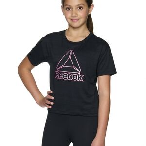 Reebok Girl's Athletic Striped Short Sleeve Graphic T-Shirt